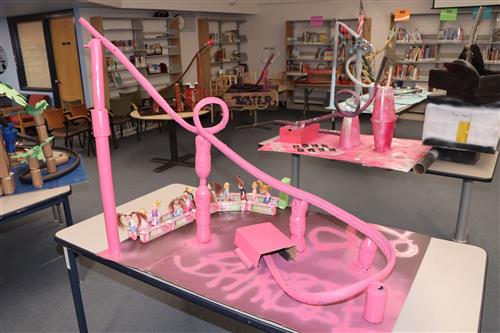  EMS eighth-graders' foam roller coasters filled the library with creativity